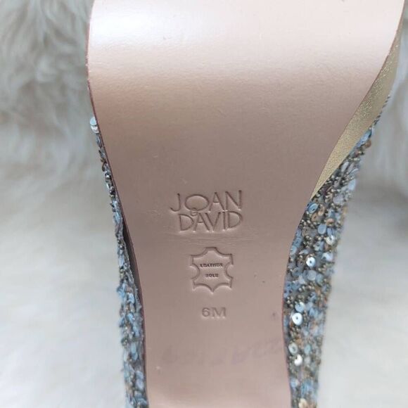 Joan & David Gold Sequin Platform Heels Pumps Size 6 Metallic Glam Party - Picture 9 of 11